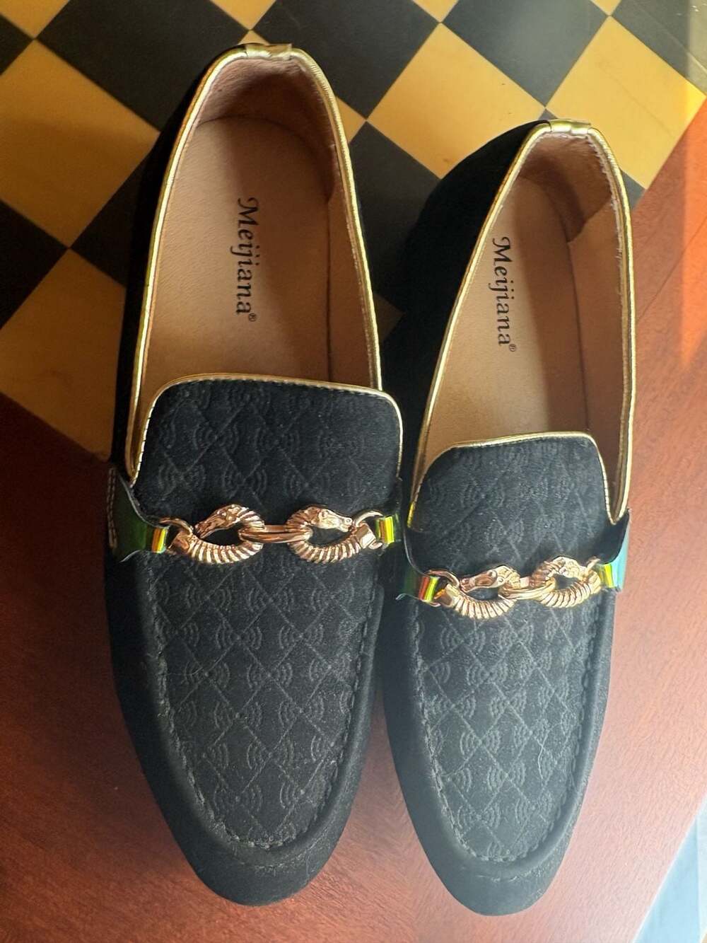 Meijiana Men's Black Quilted Suede-Look Loafers with Iridescent Horsebit Detail - Picture 1 of 5